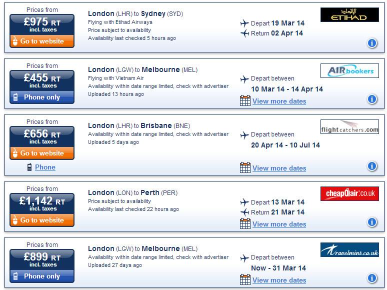 Compare cheap flights to Australia
